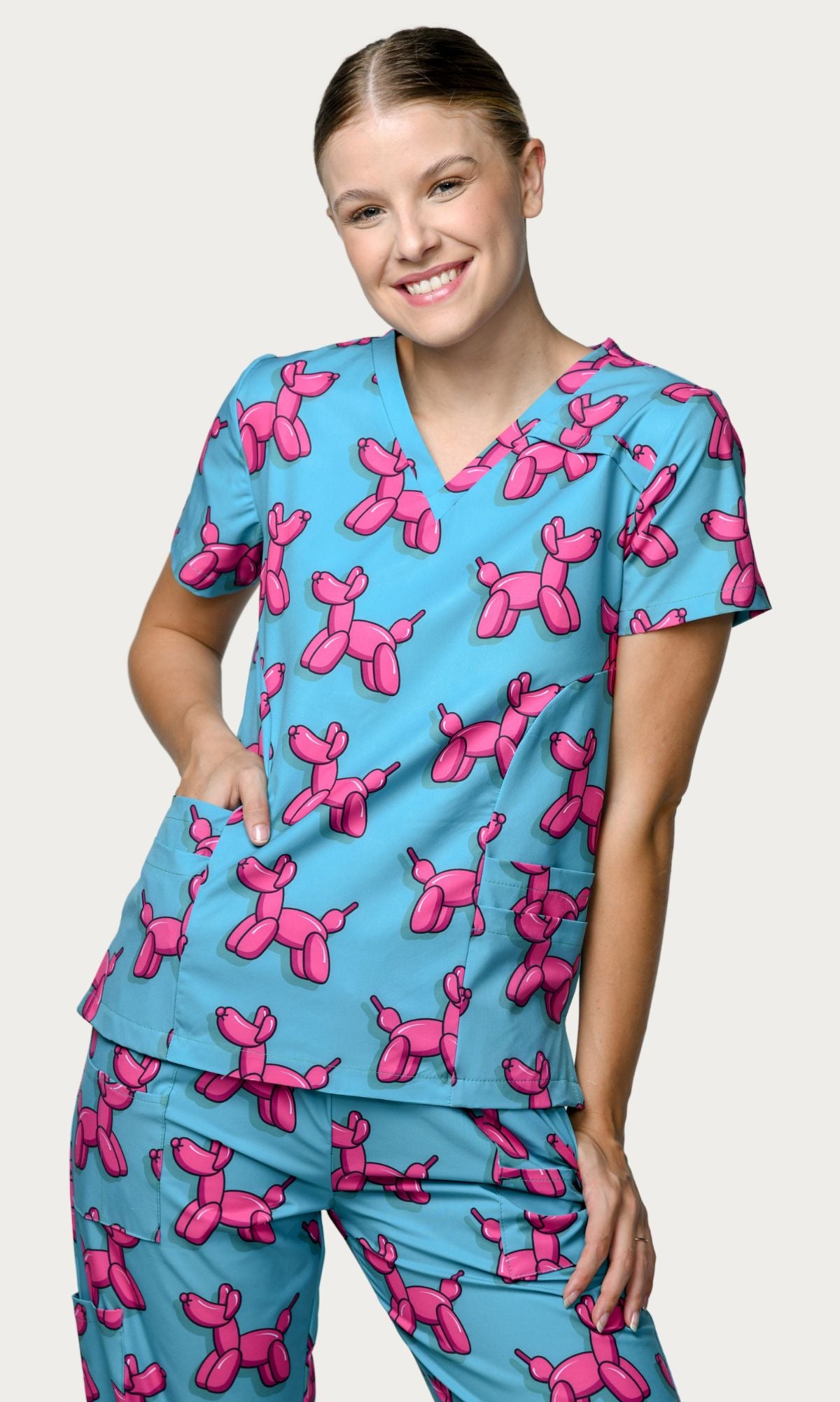Scrub Top Balloon Dog Women