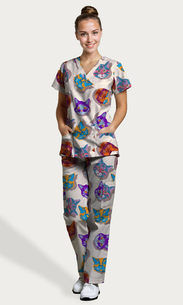 Scrub Top Crazy Kats Women