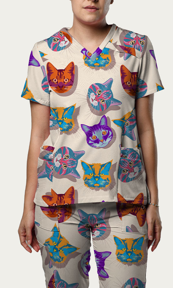 Scrub Top Crazy Kats Women