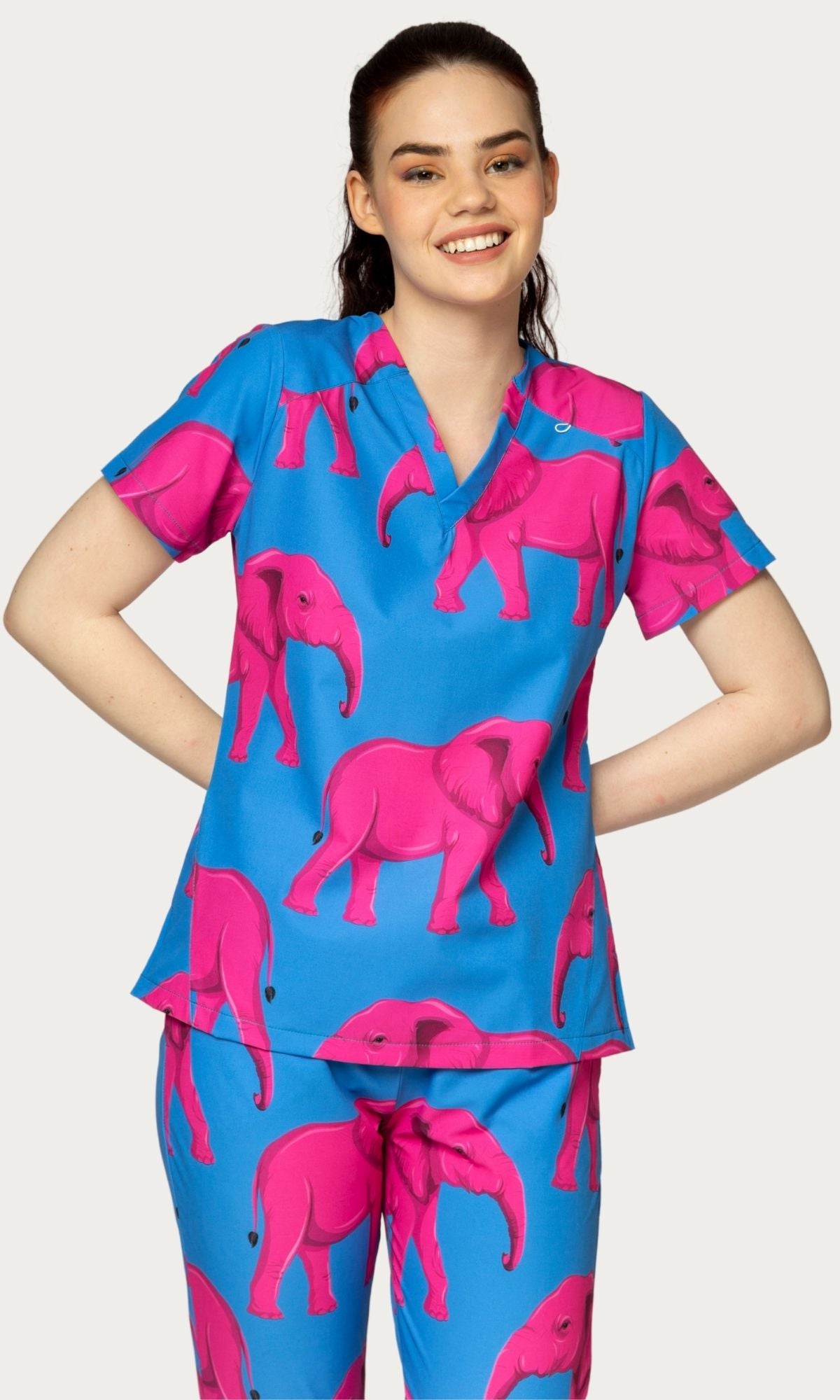 Scrub Top Elephants Women