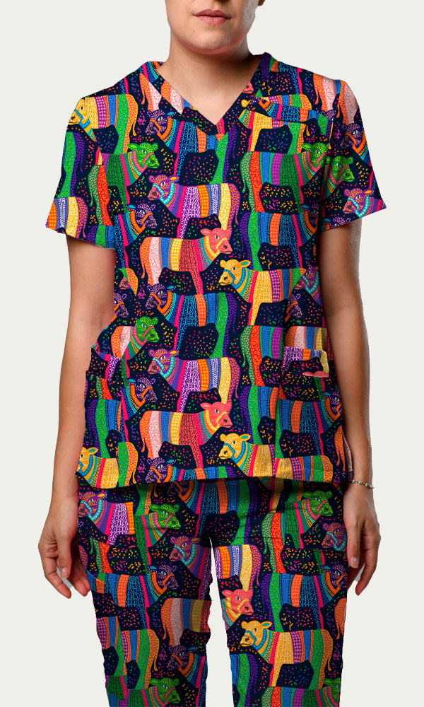 Scrub Top Cows Parade Women