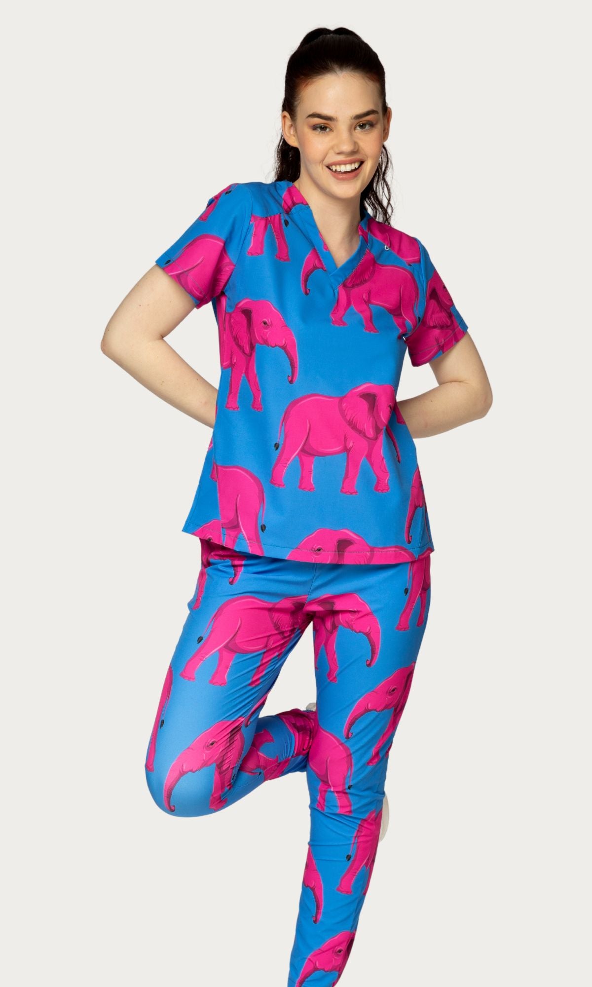 Scrub Top Elephants Women