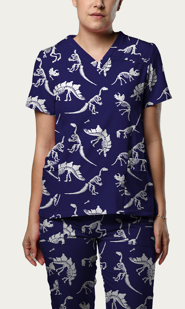 Scrub Top Jurassic Fossil Women